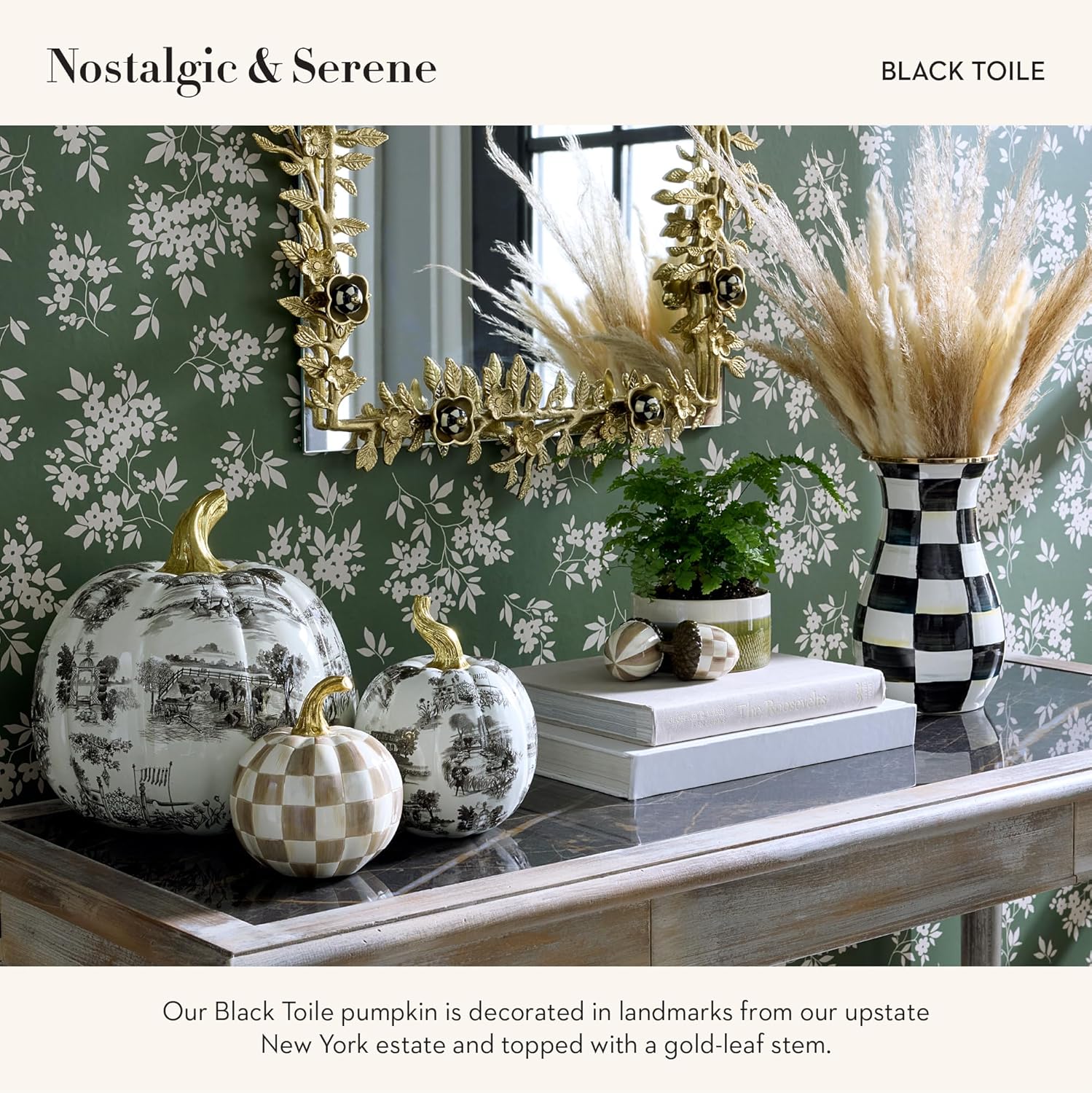 MACKENZIE-CHILDS Toile Black Resin Pumpkin Halloween Decor