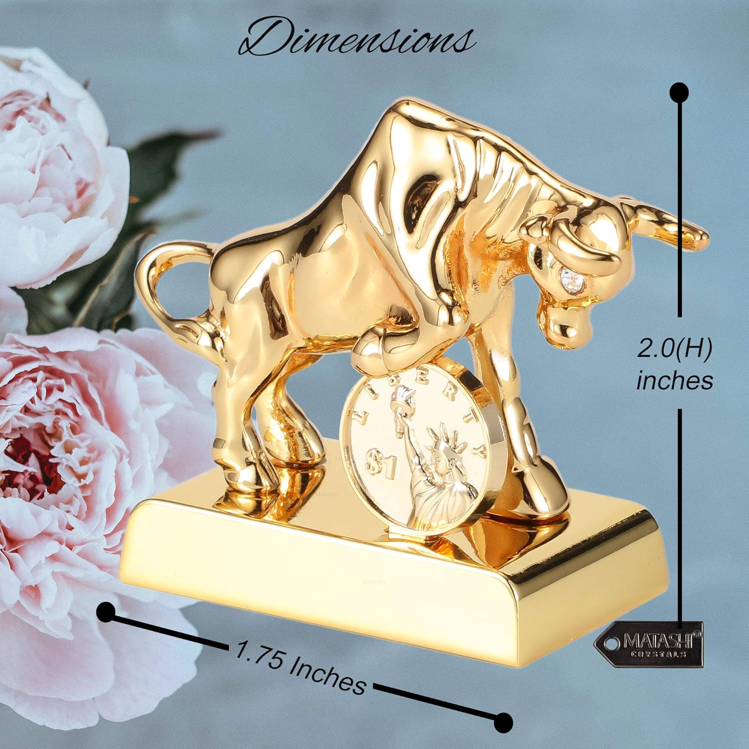 Matashi 24K Gold Plated Ox Bull Crystal Studded Statue