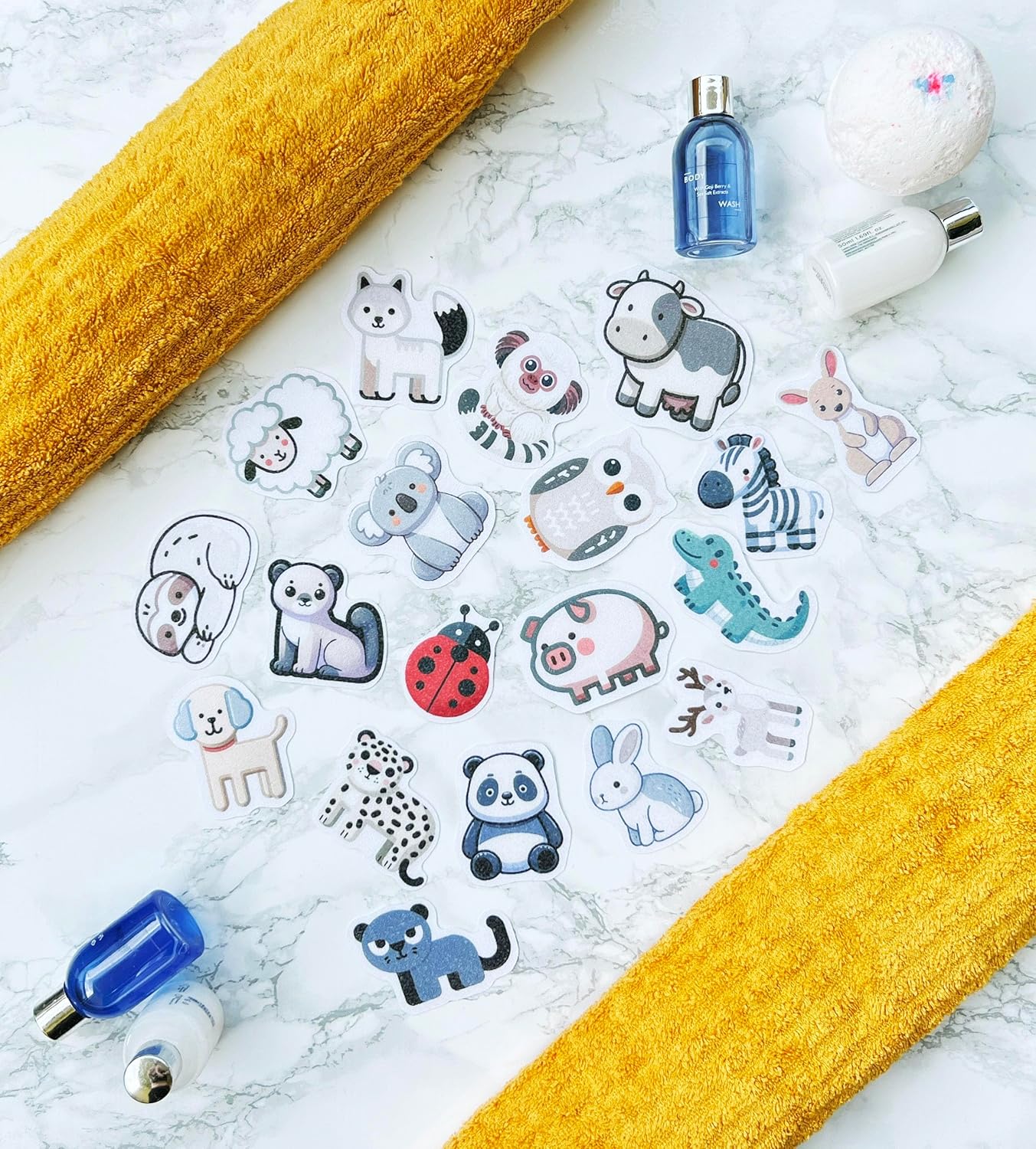 Non Slip Bathtub Stickers - 19 PCS Montessori Animal Appliques