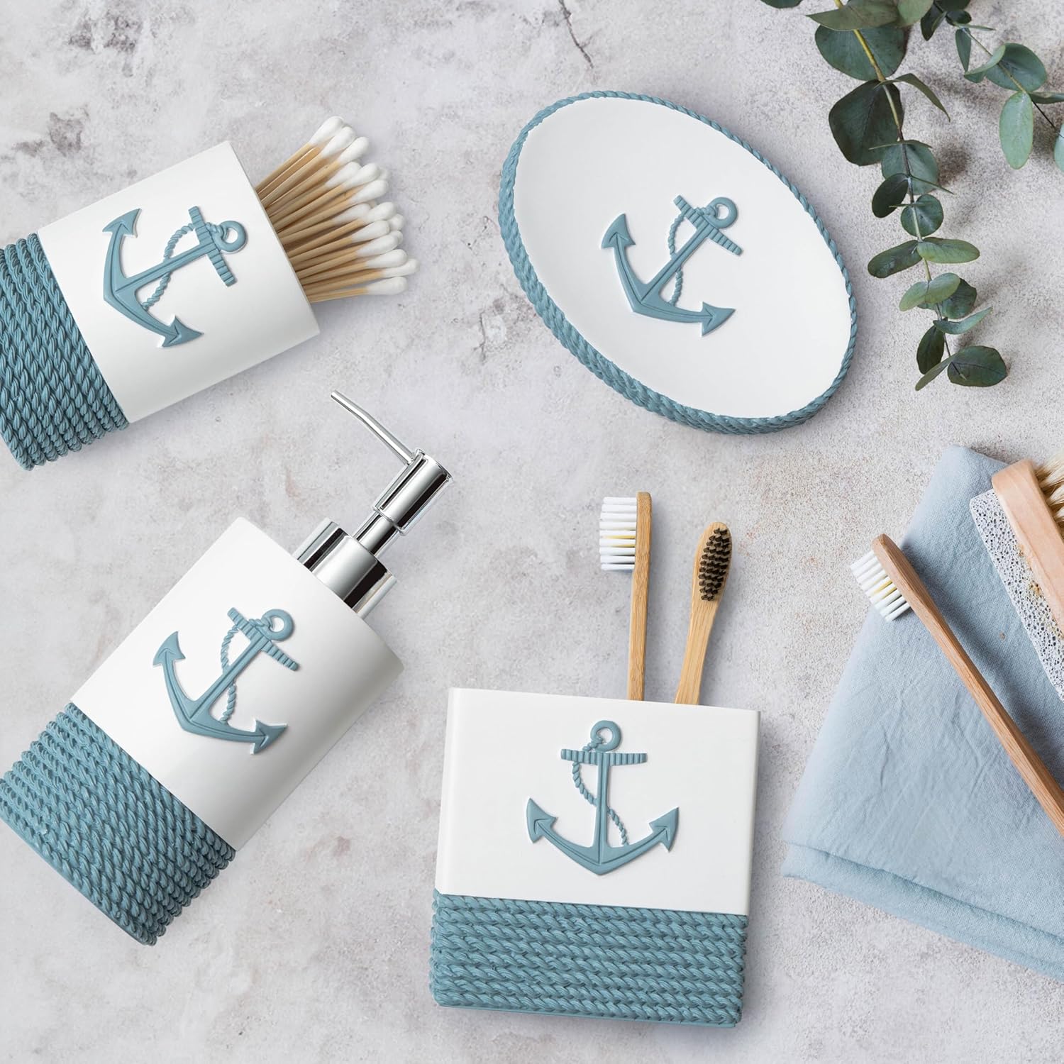 TideAndTales Nautical Bath Accessories Set 4 Piece 1