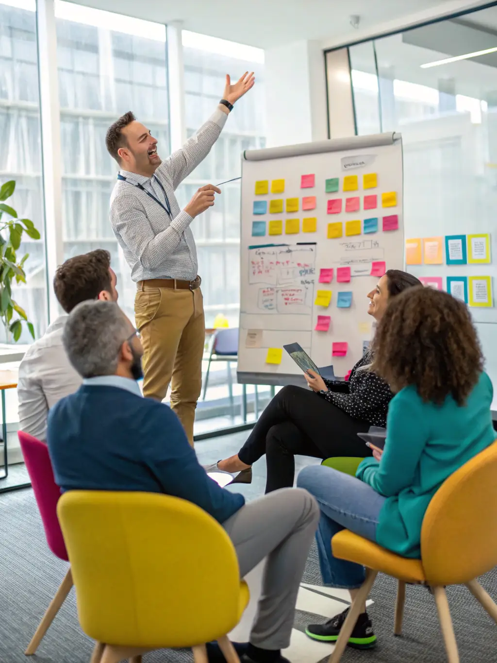 A consultant leading a workshop on digital transformation, guiding participants through the process of adopting new technologies and strategies.