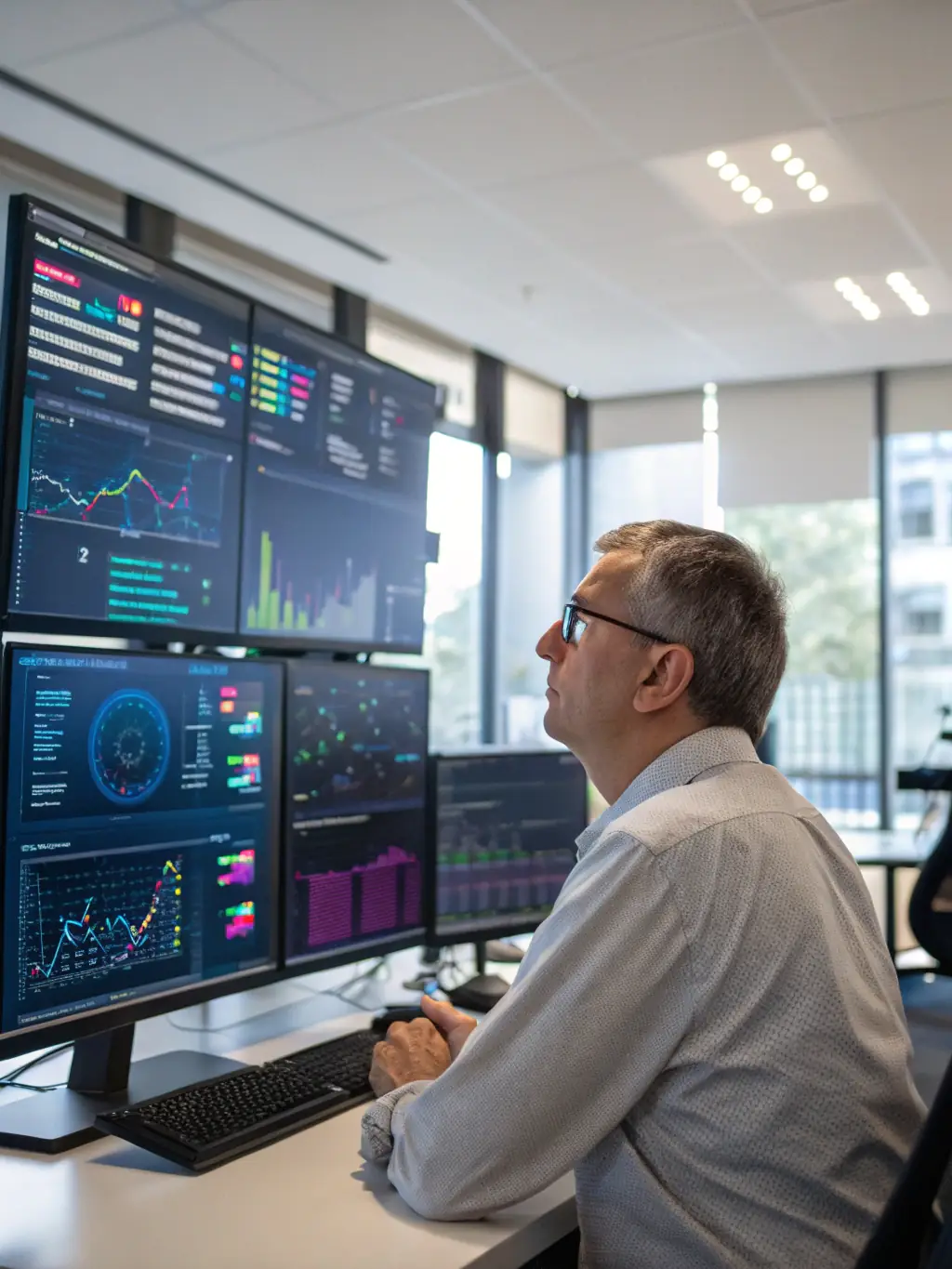 A team of data scientists analyzing complex datasets and creating insightful reports.